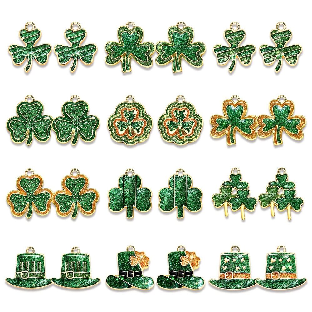 6150 24/36PCS St. Patrick's Day Charms for Jewelry Making - Green Shamrock